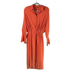 JOSEPH Evie Orange Print Collared Silk Midi Shirt Dress Drawstring Waist sz L